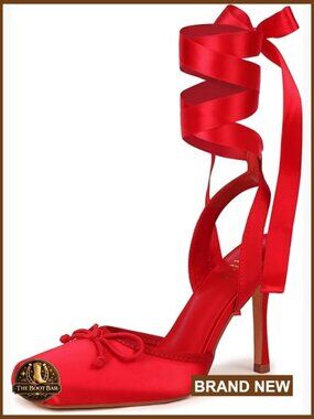 Closed Square Toe Bow Ballerina High Heels Lace Up Stiletto Wedding Bridal